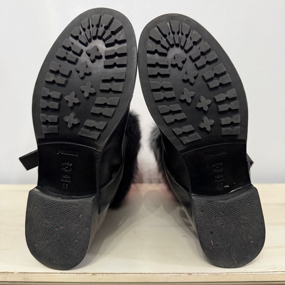 Pollini Black Leather Boots With Gray Fur Trim Size 36 - Picture 9 of 10